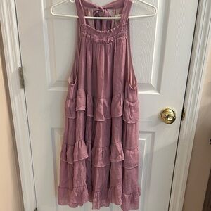 Listicle Pink Tiered Midi Dress
